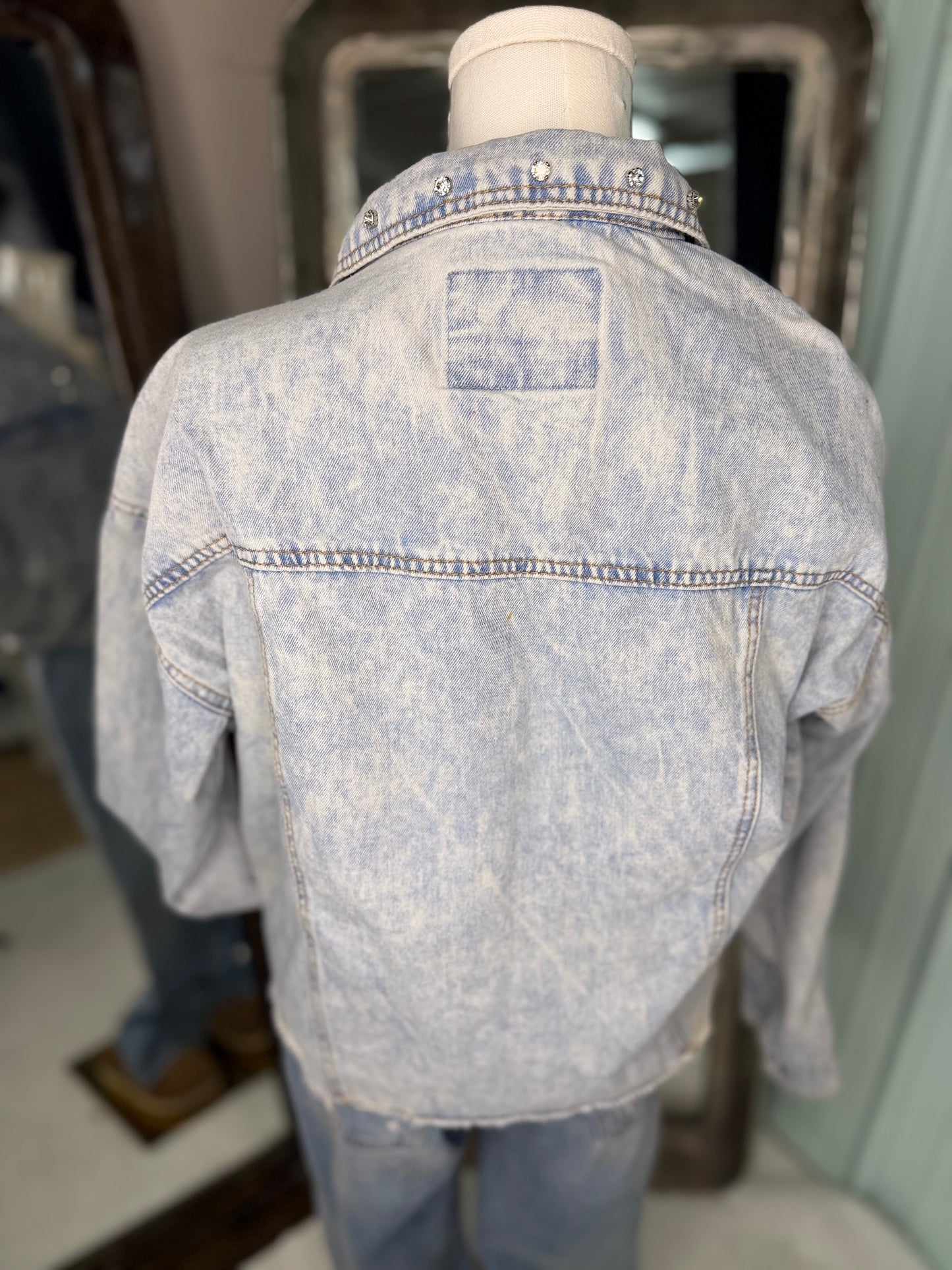 Crystal Cropped Denim Jacket