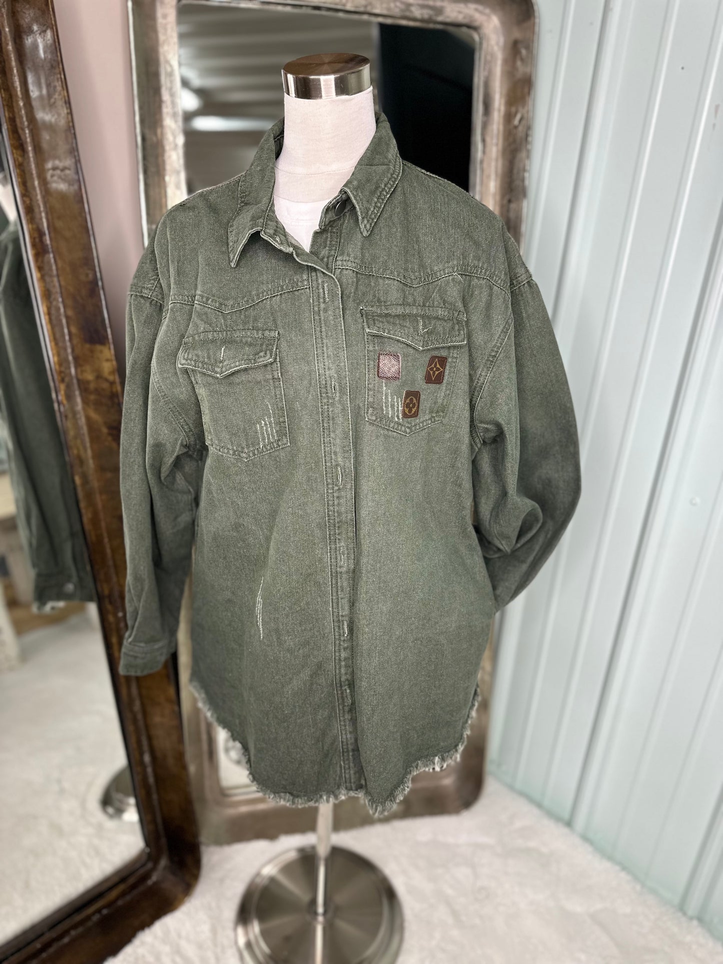 Upcycled designer denim shacket