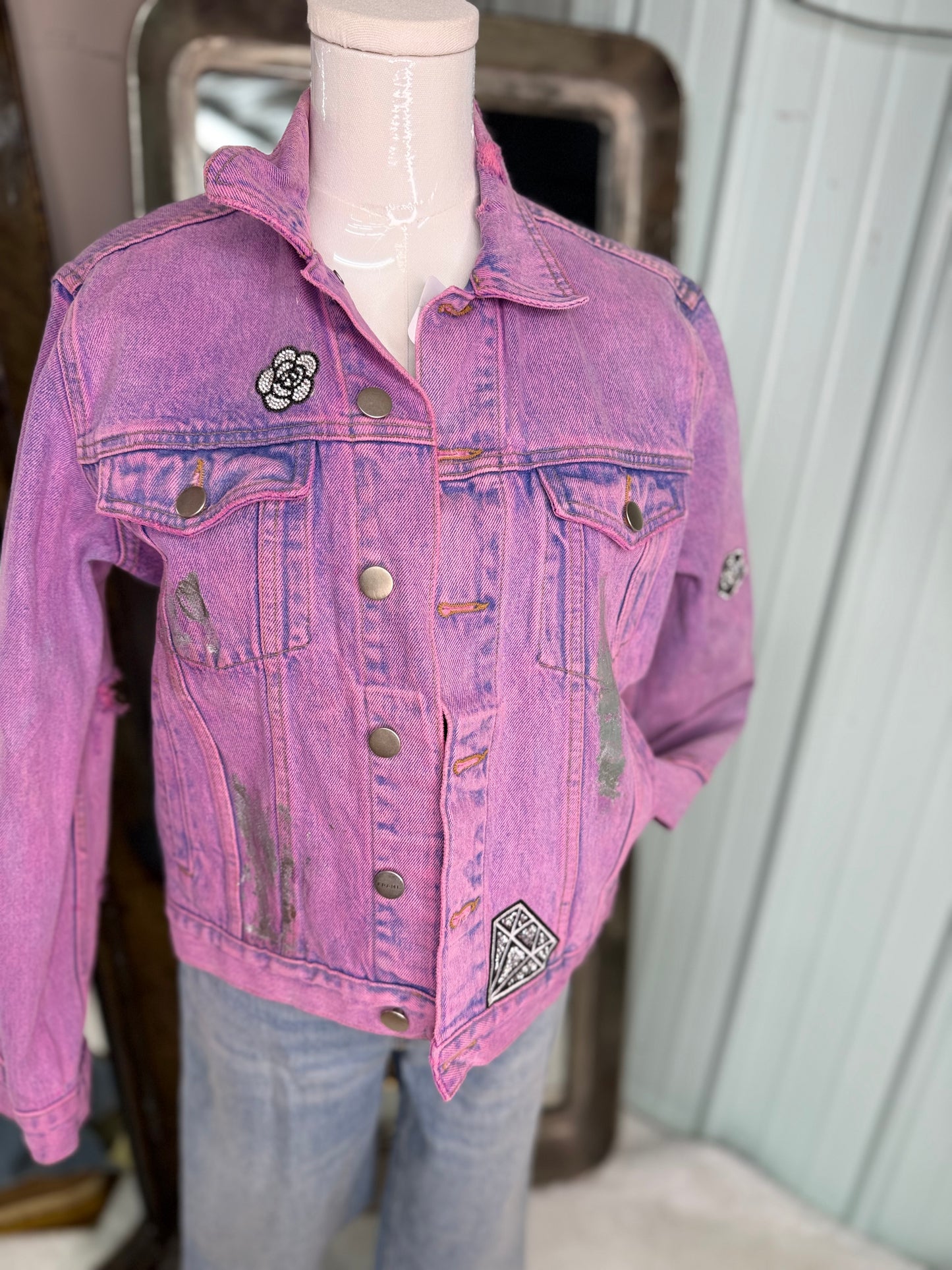 Marilyn Distressed Jacket in Pink