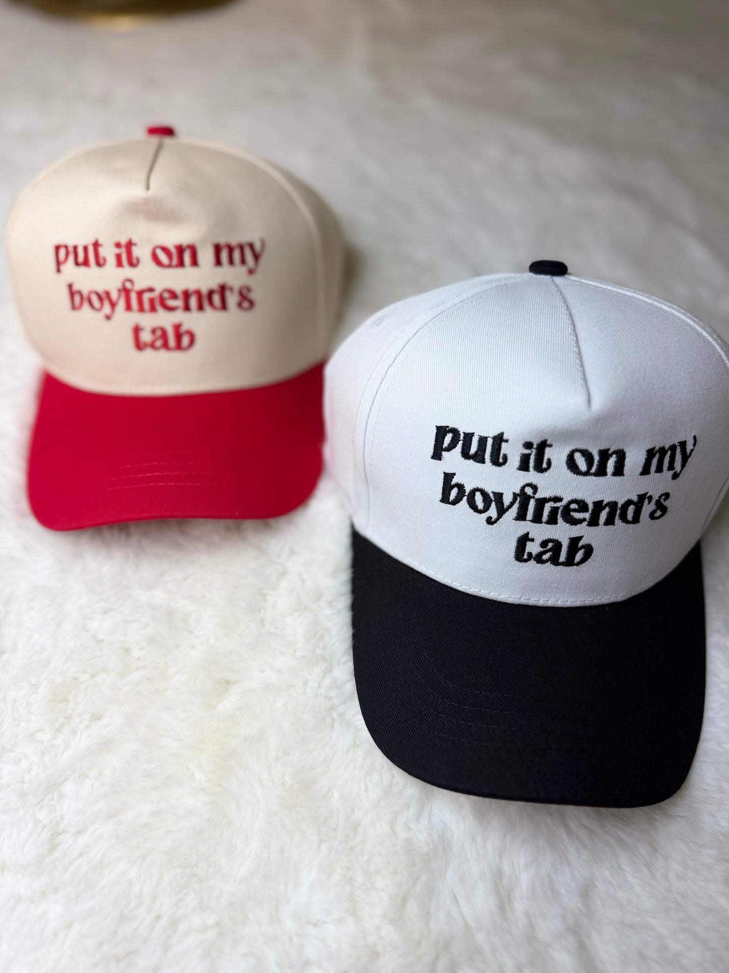 Put It On My Boyfriends Tab Embroidered Trucker Hat