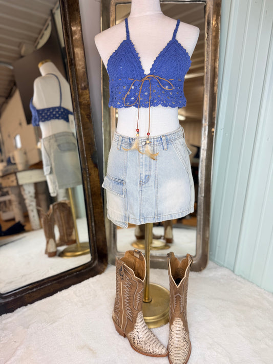 Blue Crochet Crop Top
