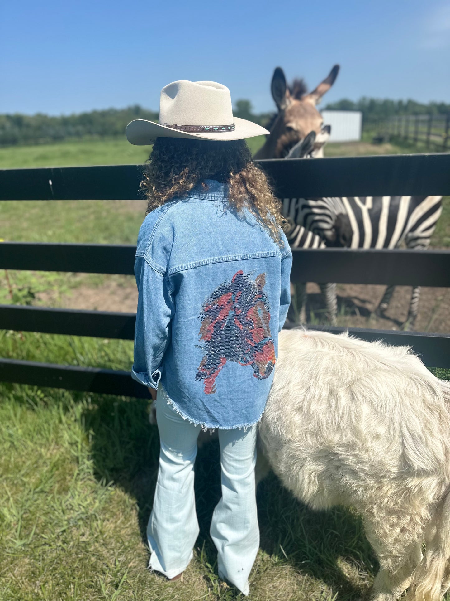 Denim horse flannel shacket