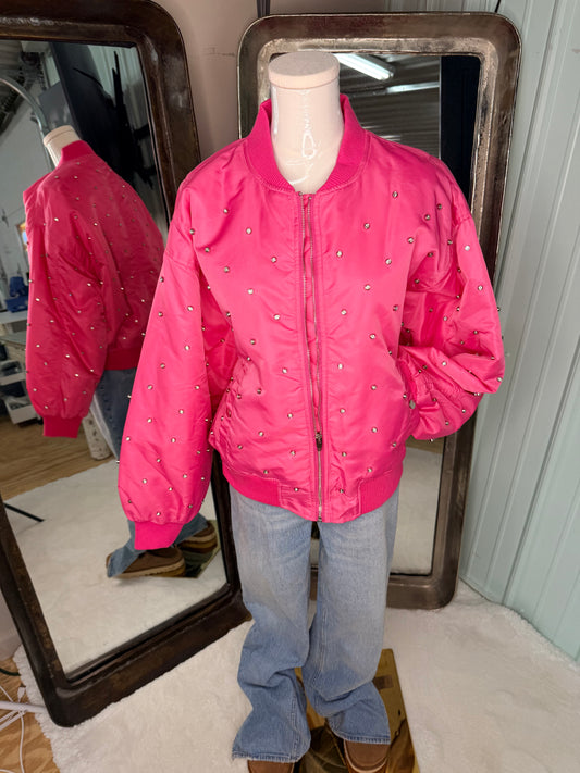 Pink Bling bomber Jacket