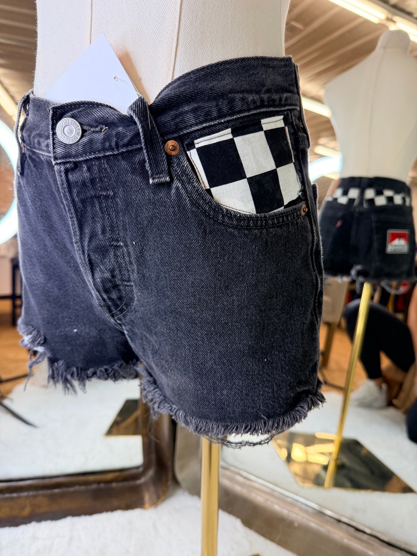 Custom checkered Denim Shorts