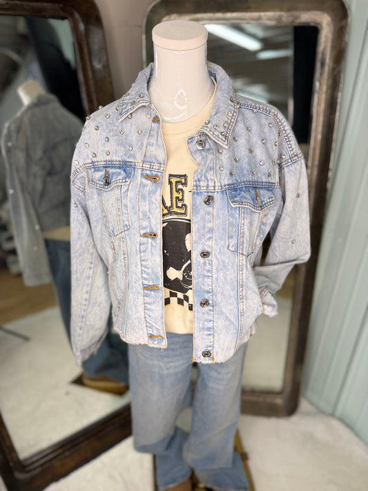 Crystal Cropped Denim Jacket