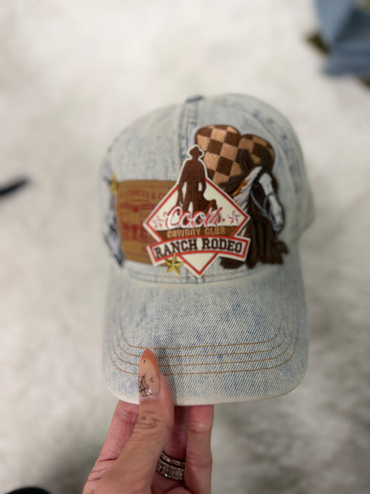 Denim patched hat