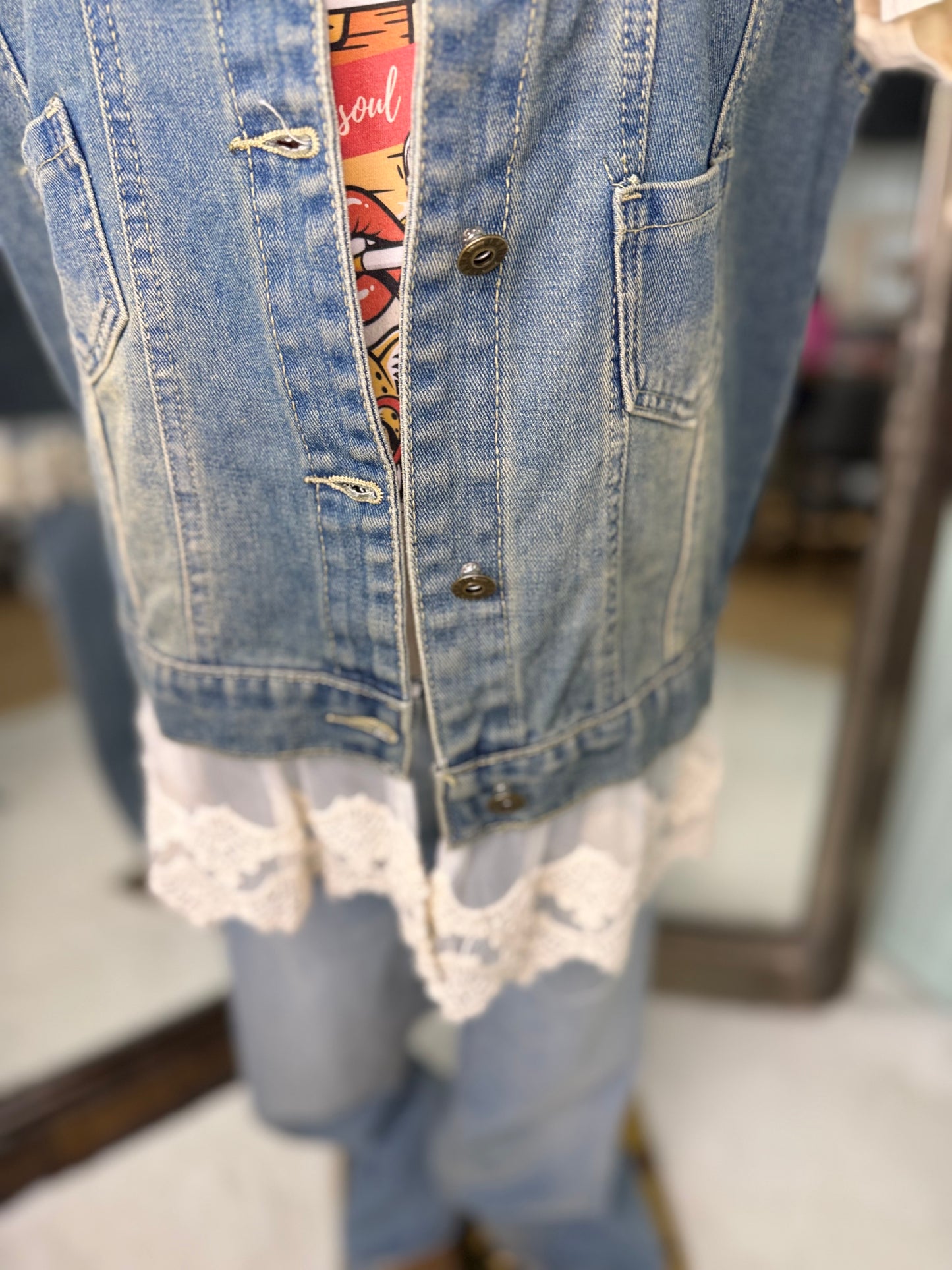 Denim Lace Vest