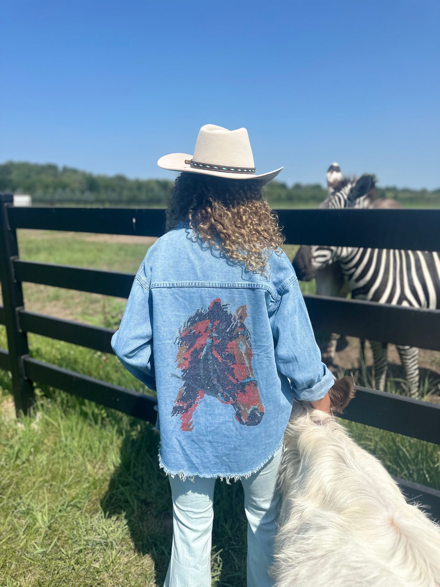 Denim horse flannel shacket