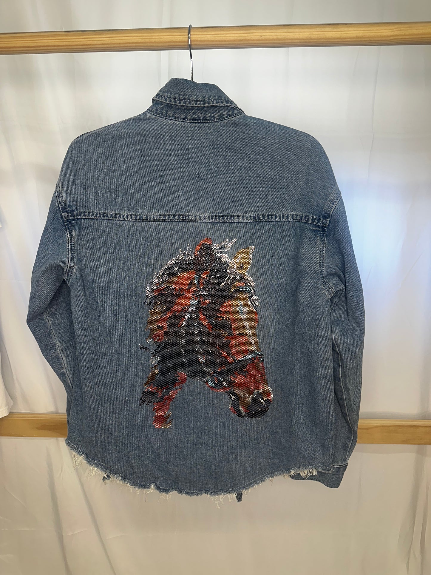 Denim horse flannel shacket