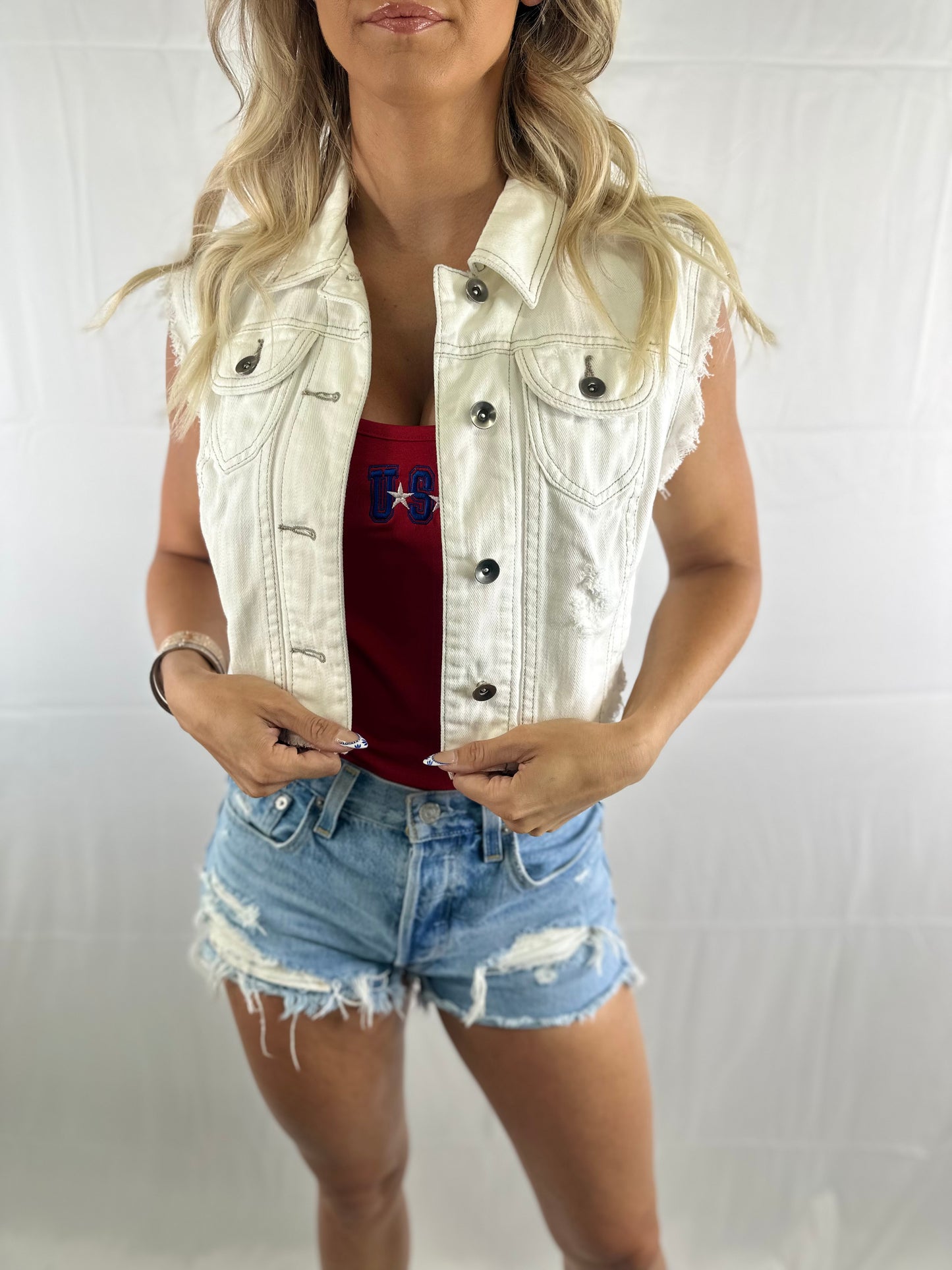 Distressed patriotic vest