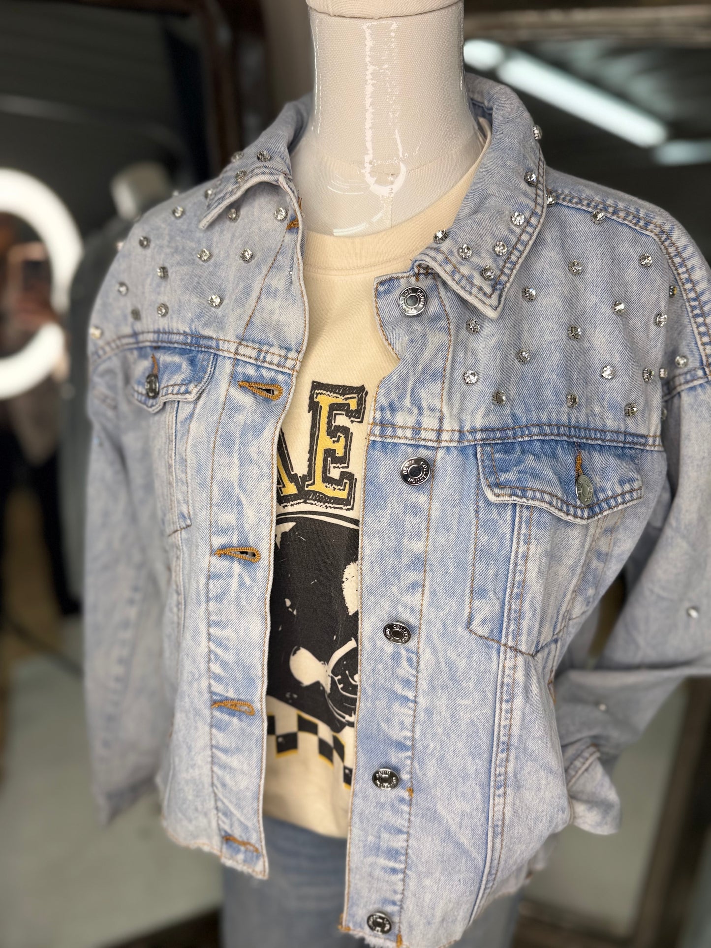 Crystal Cropped Denim Jacket