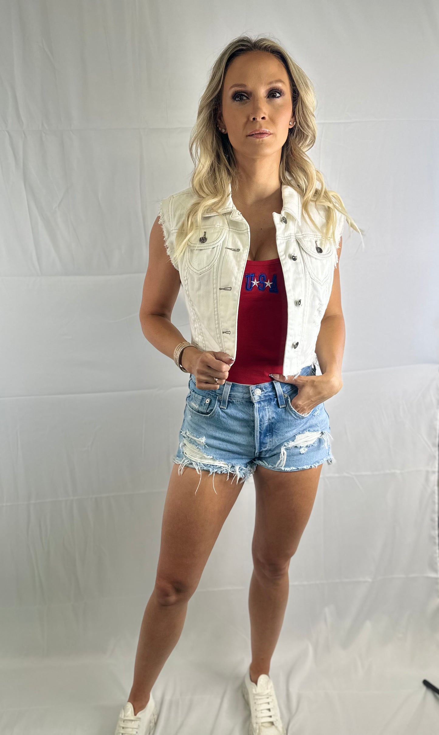 Distressed patriotic vest