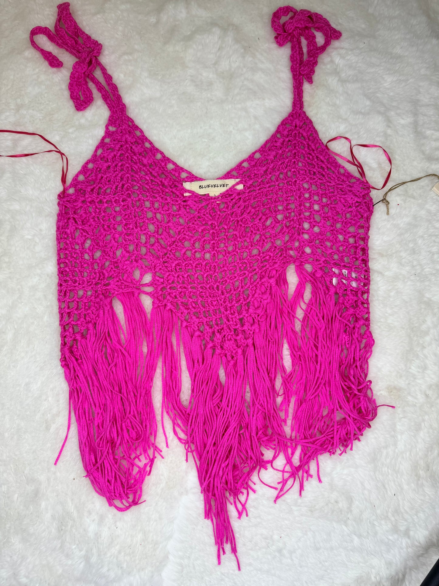 Pink Fringe Crochet Top
