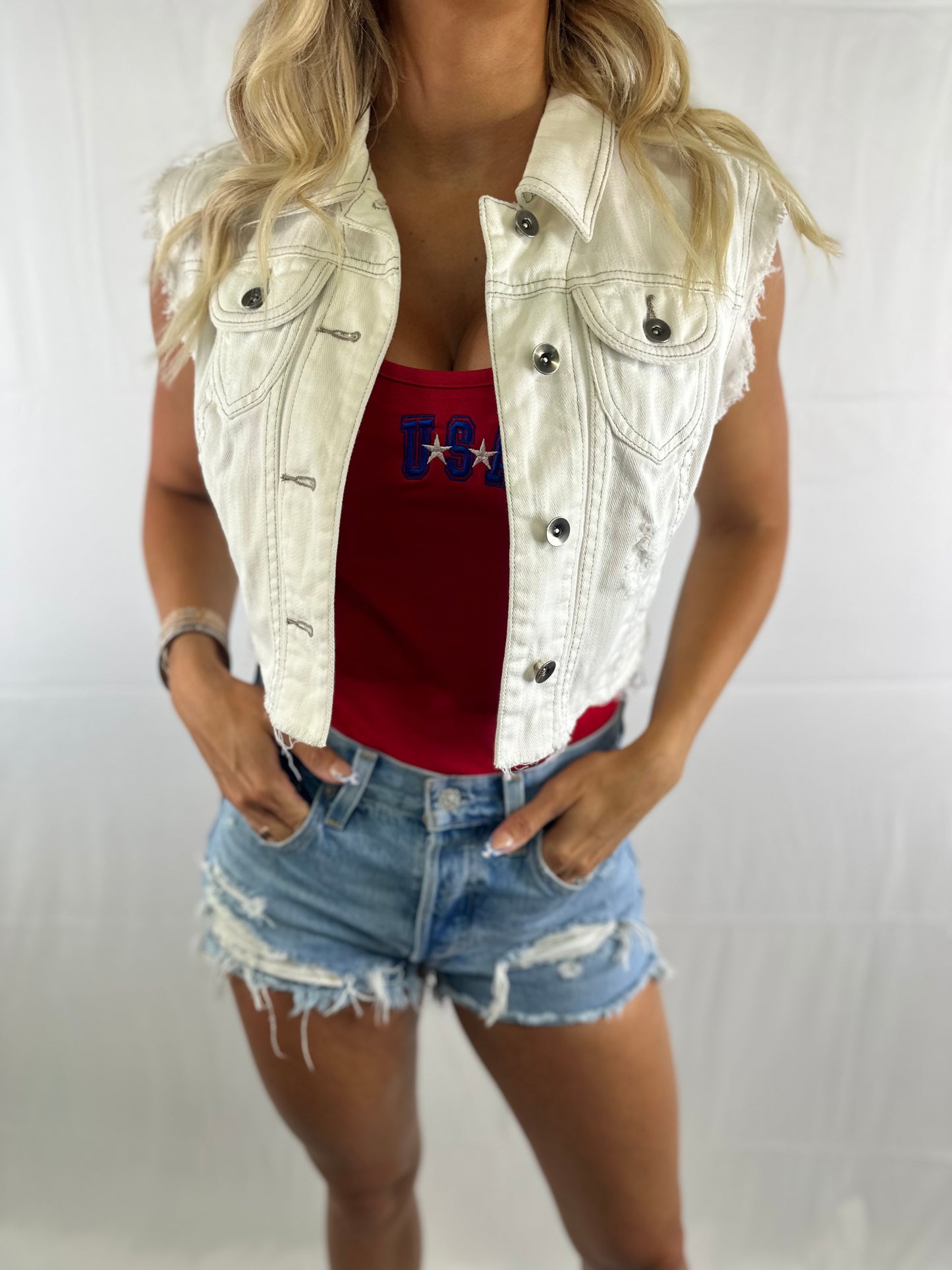 Distressed patriotic vest