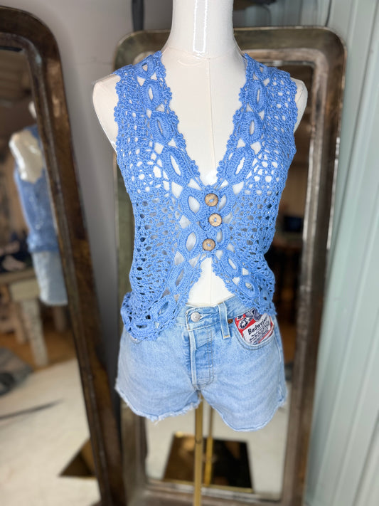 Crochet Blue Vest