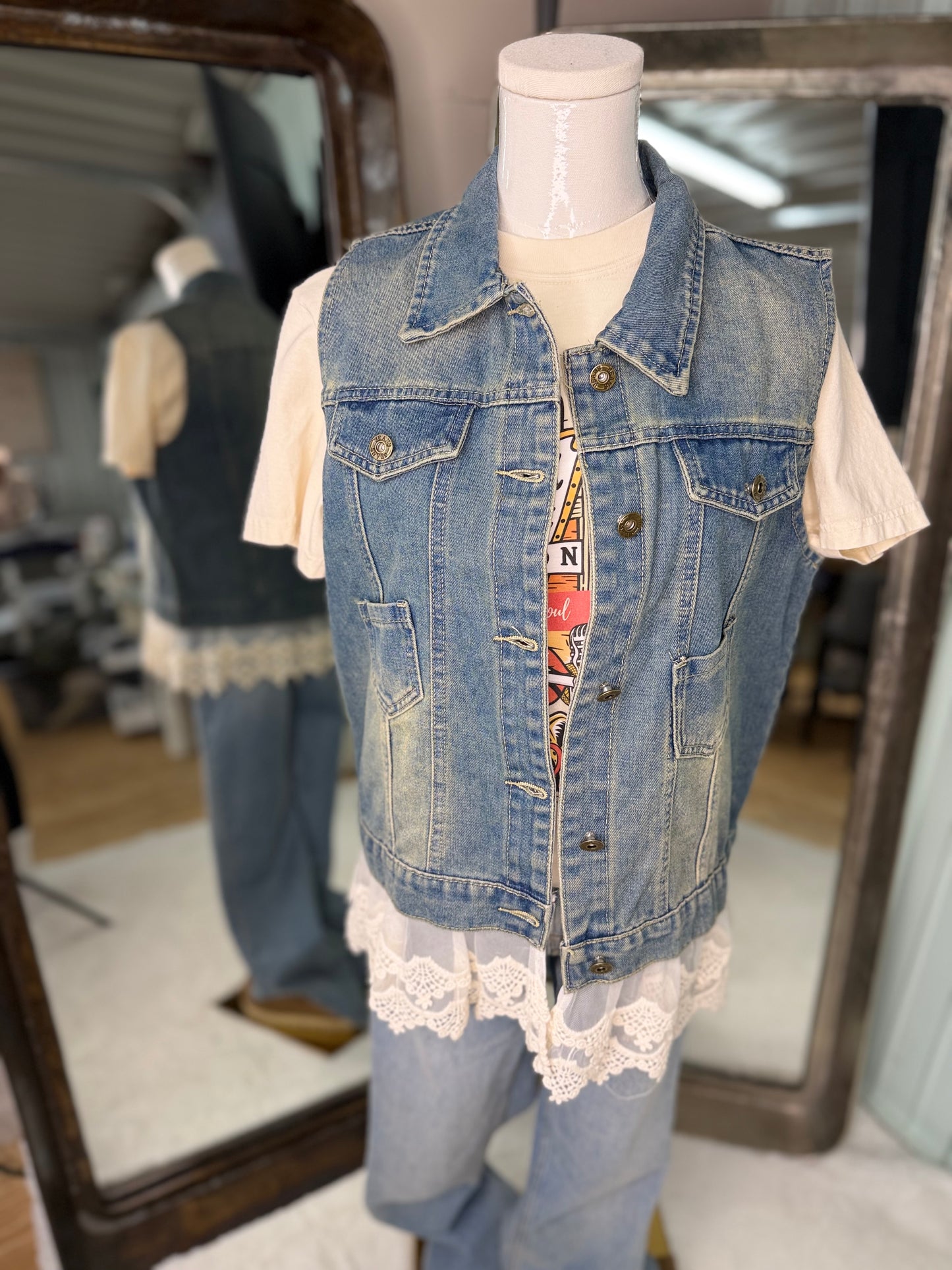 Denim Lace Vest