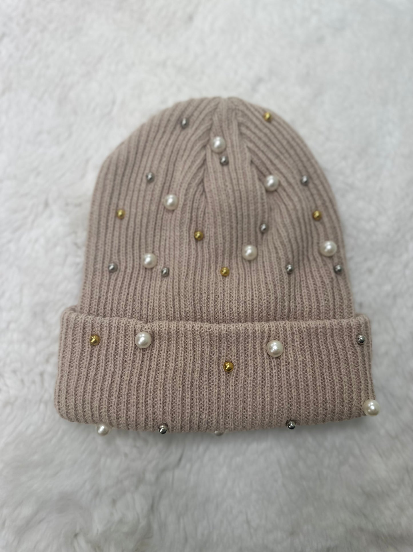 Pearl studded stocking cap