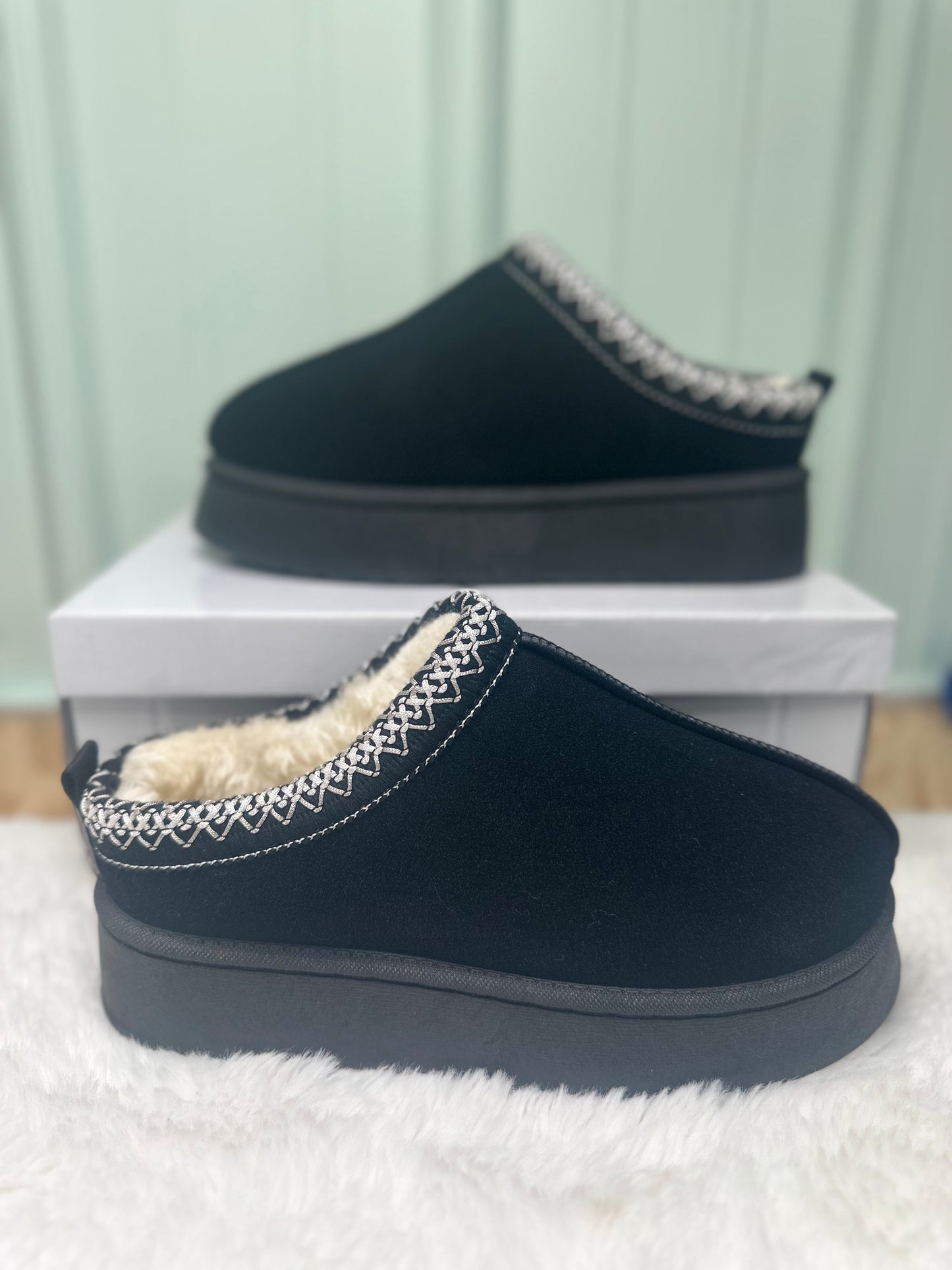 Black platform slippers