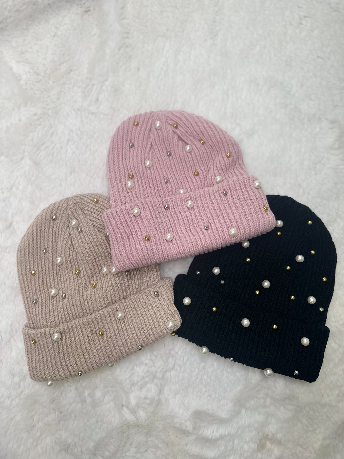 Pearl studded stocking cap