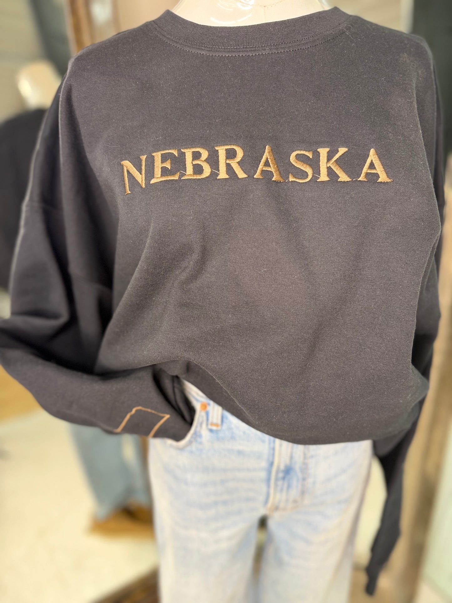 Embroidered Brown Nebraska Crewneck