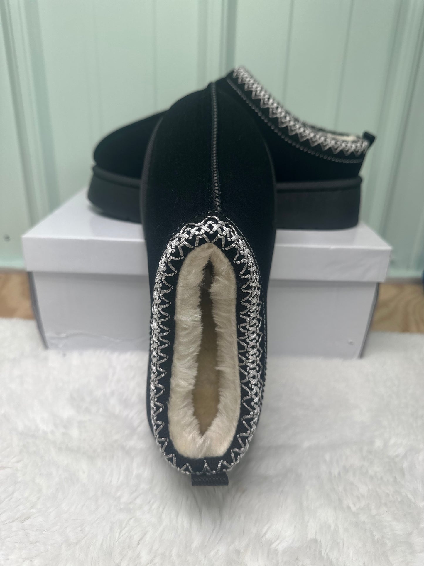 Black platform slippers