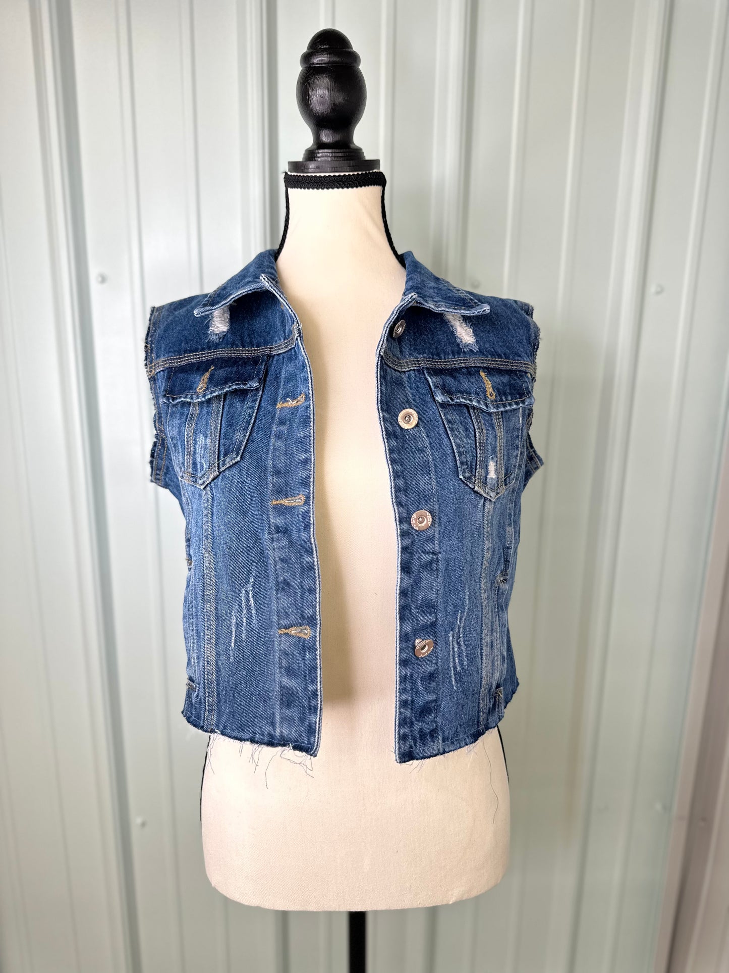 All American Distressed Denim Vest