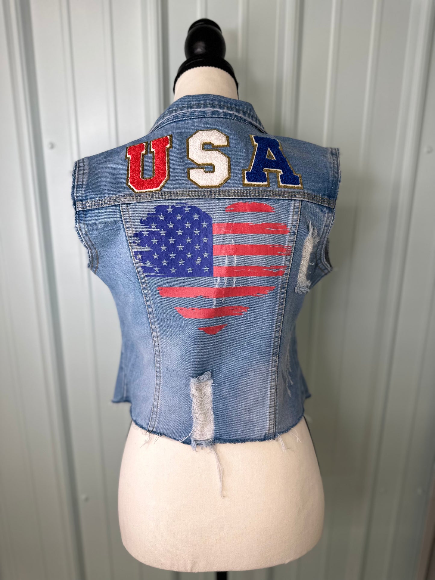 All American Distressed Denim Vest